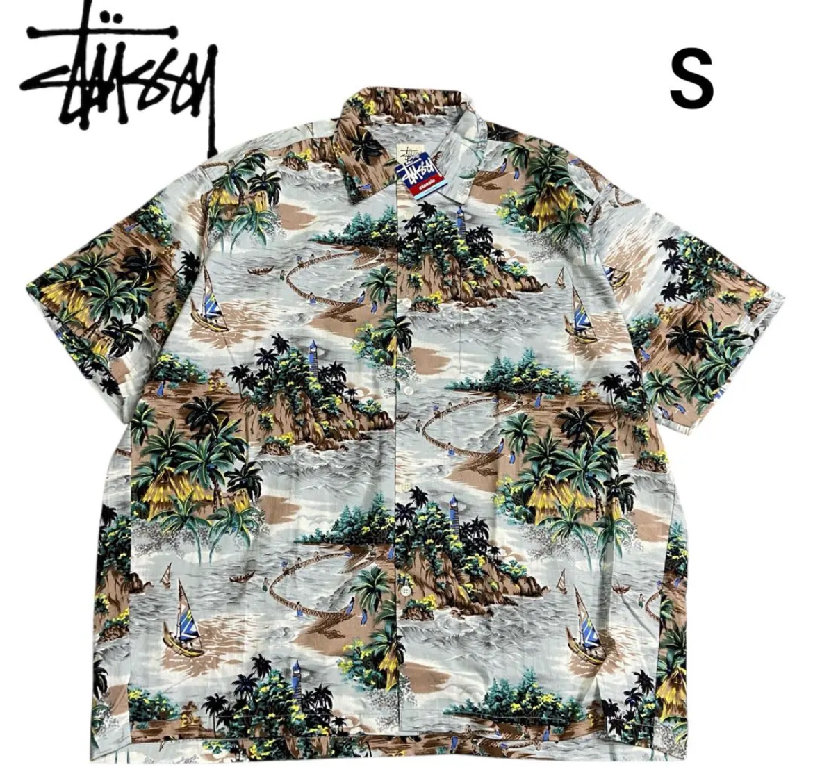 名古屋　中村区　90s オールドステューシー　アロハシャツ　グレー　S　リサイクルショップ　買取　シンプー