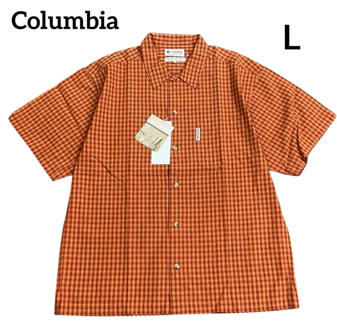 名古屋　中村区　90s コロンビア　半袖シャツ　チェック柄　オレンジ　L リサイクルショップ　買取　シンプー