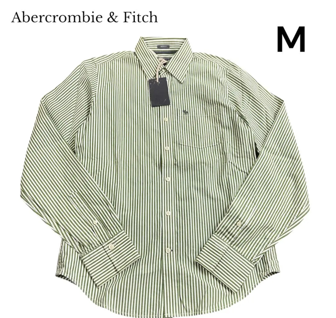 名古屋　南区　アバクロ　ストライプ　シャツ　グリーン　M　リサイクルショップ　買取　シンプー