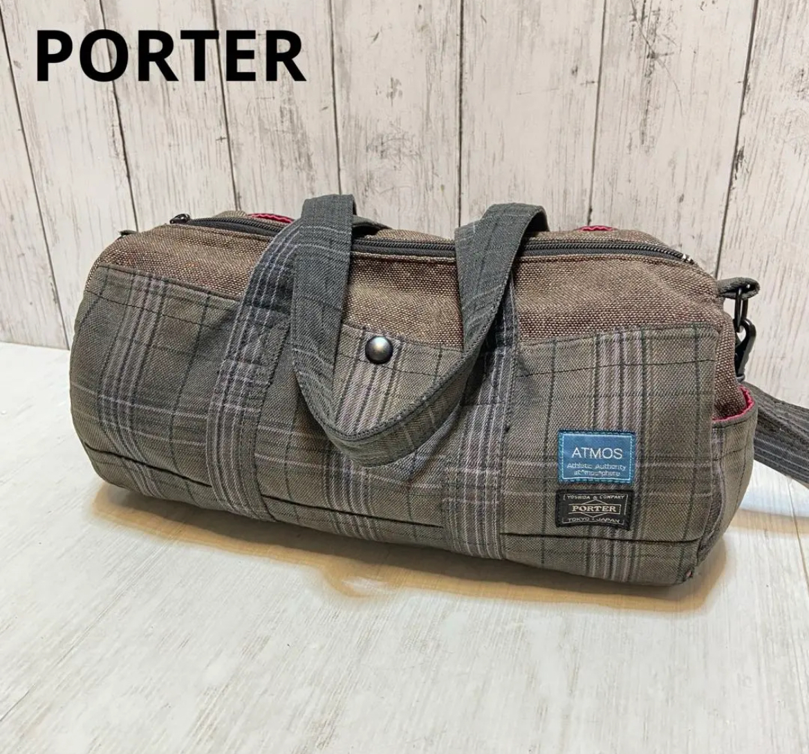 名古屋　中村区　atmos×PORTER アトモス×ポーター チェック ボストンバッグ　リサイクルショップ　買取　シンプー