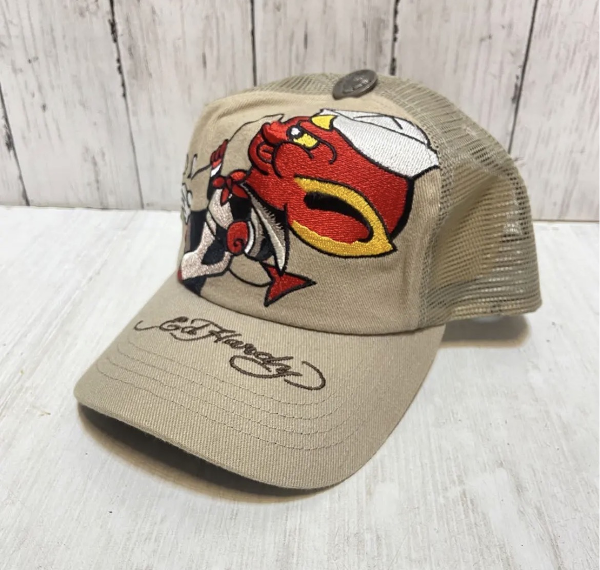 名古屋　西区　Ed Hardy エド ハーディー キャップ　メッシュ　刺繍　ベージュ　リサイクルショップ　買取　シンプー