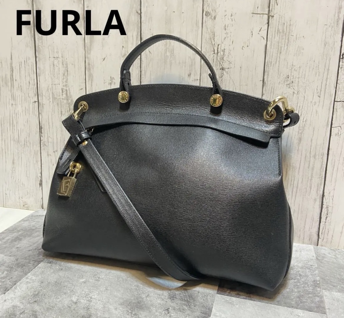 名古屋　西区　FURLA フルラ　ハンドバッグ 2way 　カッティング　パドロック　黒　リサイクルショップ　買取　シンプー
