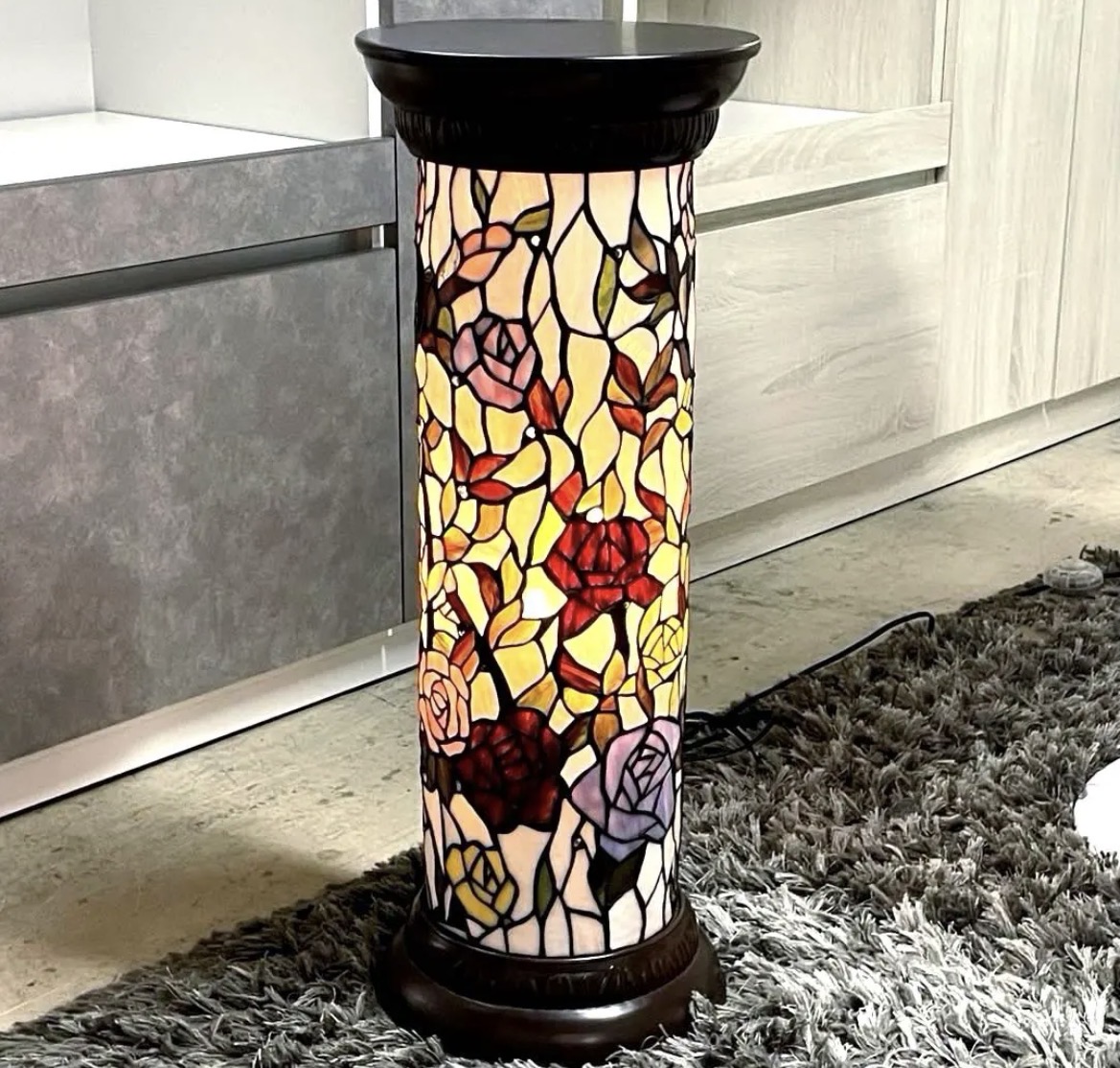 名古屋　西区　ステンドグラスランプ　アンティークランプ　照明　バラ　薔薇　高さ68cm　リサイクルショップ　買取　シンプー