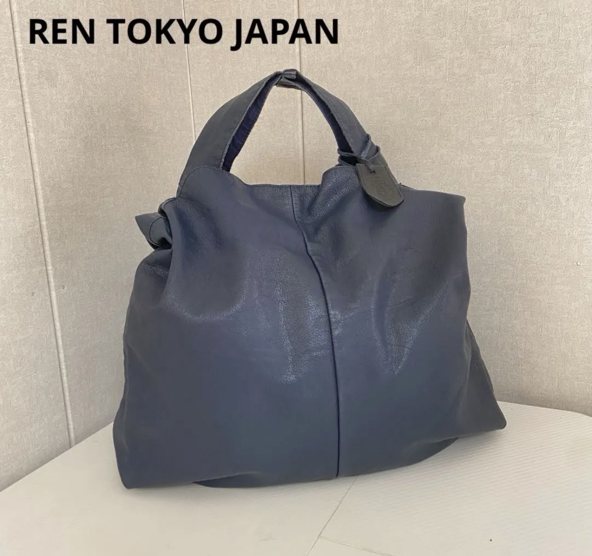 名古屋　清須　REN TOKYO JAPAN トートバッグ レジブクロ　山羊革　ネイビー　リサイクルショップ　買取　シンプー