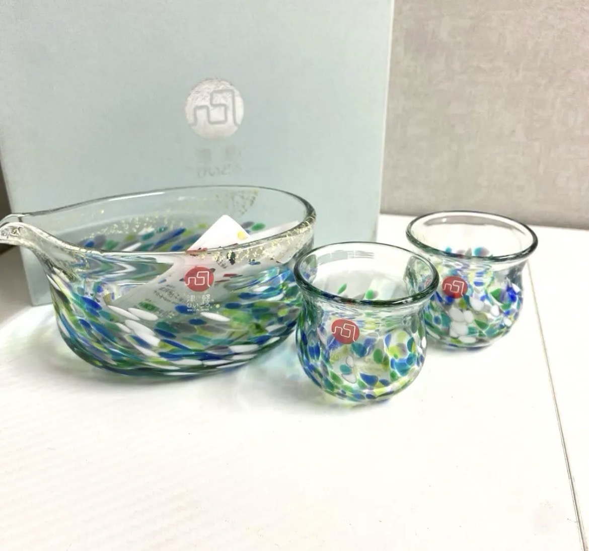 名古屋　清須　津軽びいどろ 酒器セット 紫陽花 ぐい飲み 盃 酒つぎ 冷酒グラス　リサイクルショップ　買取　シンプー