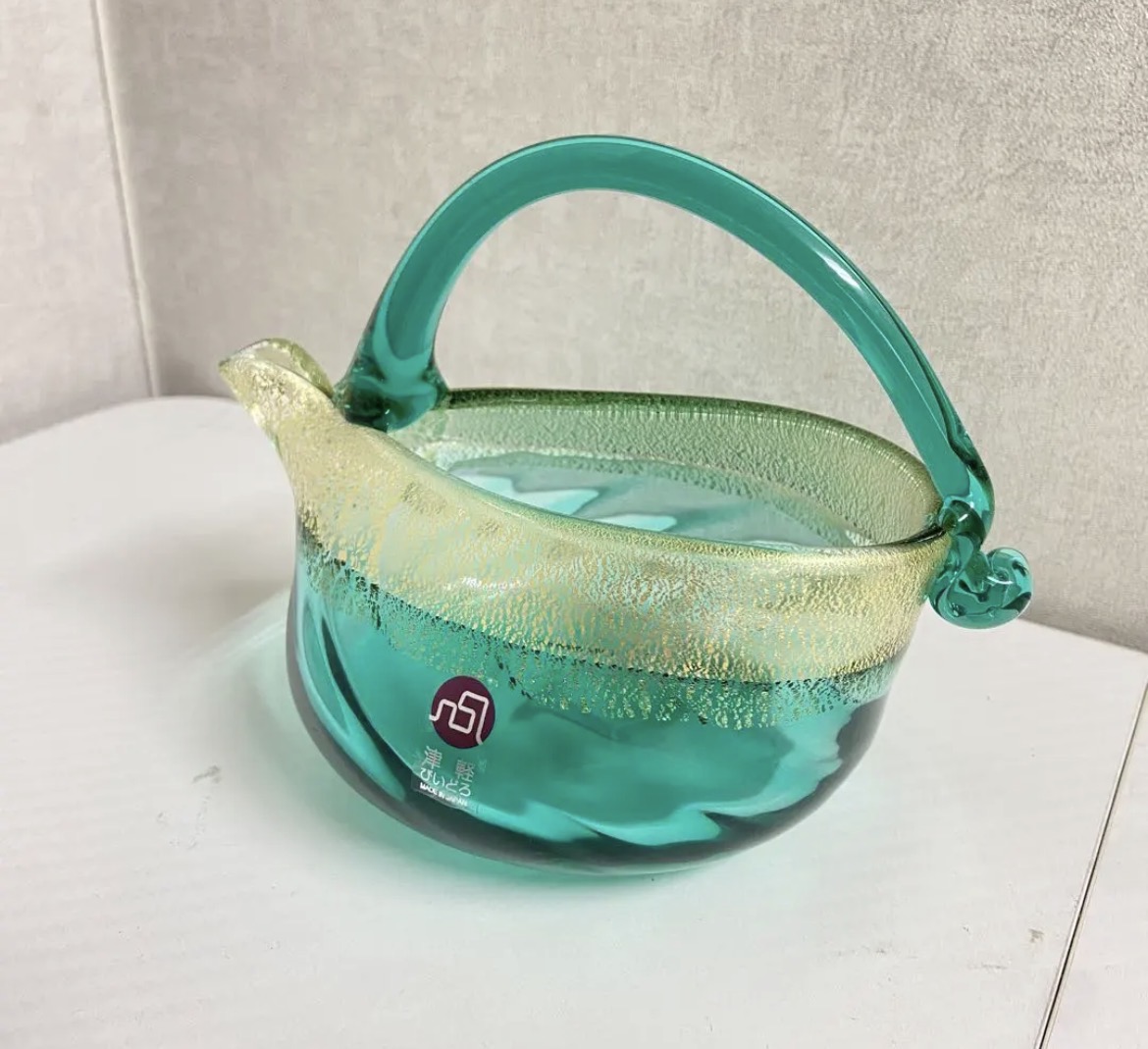 名古屋　南区　津軽びいどろ ちろり 青緑色 ガラス ピッチャー　箱付き　リサイクルショップ　買取　シンプー